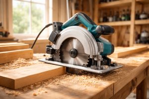 Paras pyörösaha sahaa tarkasti puuta työpajassa kirkkaassa valaistuksessa